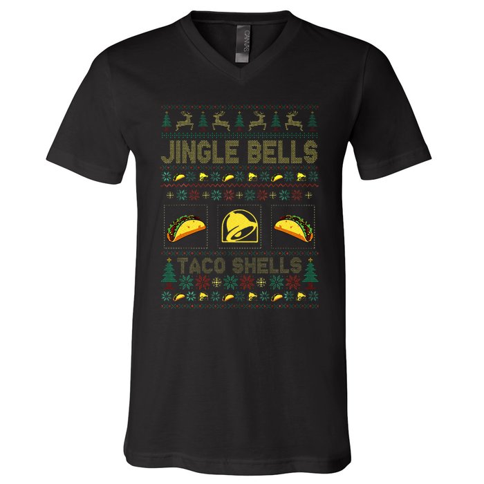 Christmas Jingle Bells Taco Shells Funny Ugly Xmas Sweater V-Neck T-Shirt