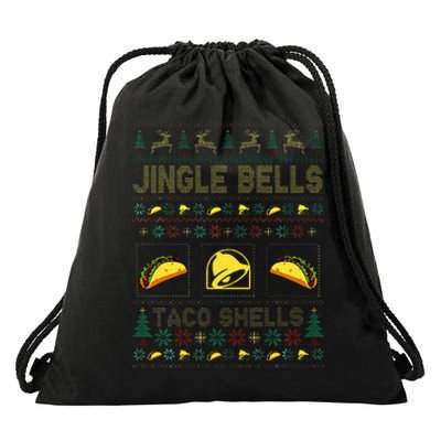 Christmas Jingle Bells Taco Shells Funny Ugly Xmas Sweater Drawstring Bag