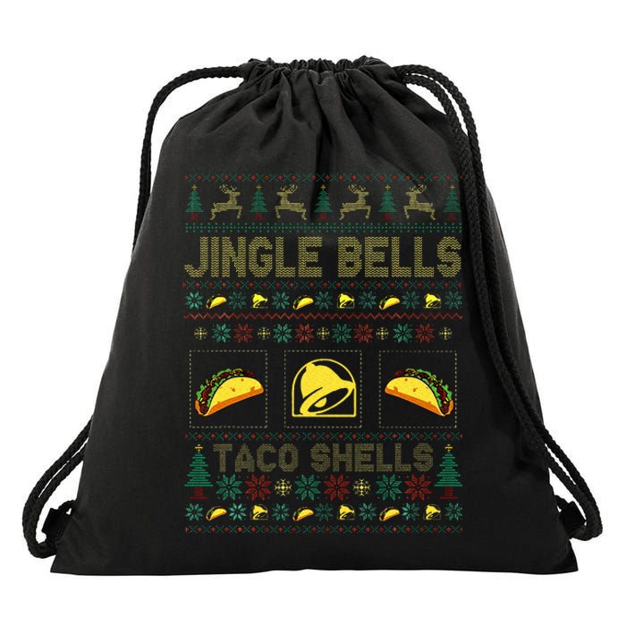 Christmas Jingle Bells Taco Shells Funny Ugly Xmas Sweater Drawstring Bag