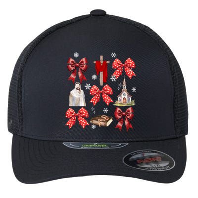 Coquette Jesus Christmas Bow Christian Bibble Verse Nativity Flexfit Unipanel Trucker Cap