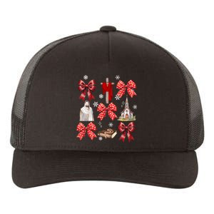 Coquette Jesus Christmas Bow Christian Bibble Verse Nativity Yupoong Adult 5-Panel Trucker Hat