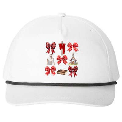 Coquette Jesus Christmas Bow Christian Bibble Verse Nativity Snapback Five-Panel Rope Hat