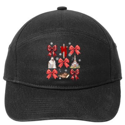 Coquette Jesus Christmas Bow Christian Bibble Verse Nativity 7-Panel Snapback Hat