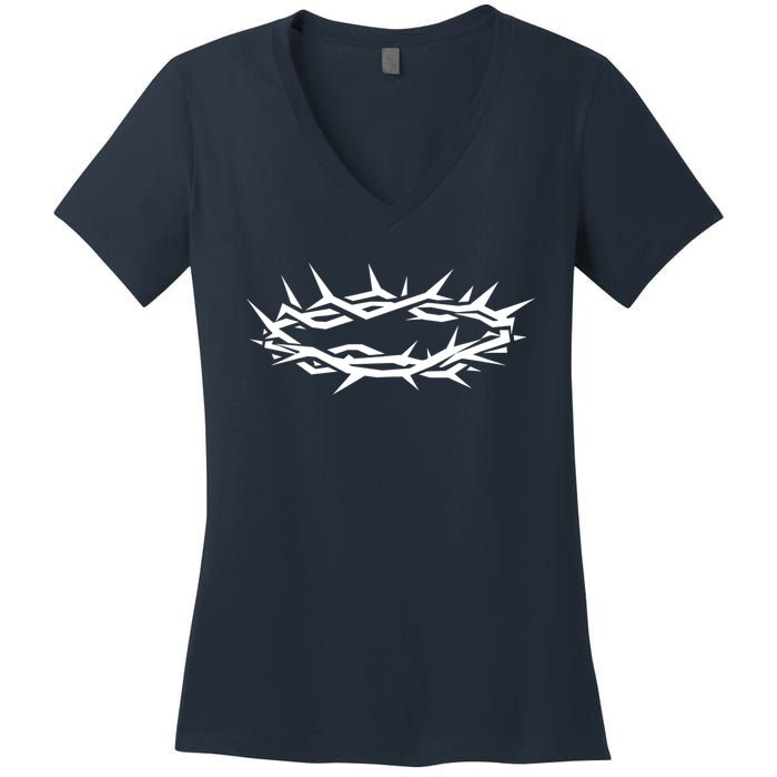 Christian Jesus Crown Of Thorn Good Friday & Easter. Women's V-Neck T-Shirt