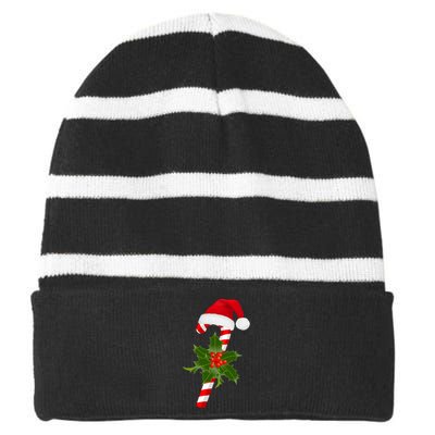 Christmas Jolly Candy Cane Striped Beanie with Solid Band