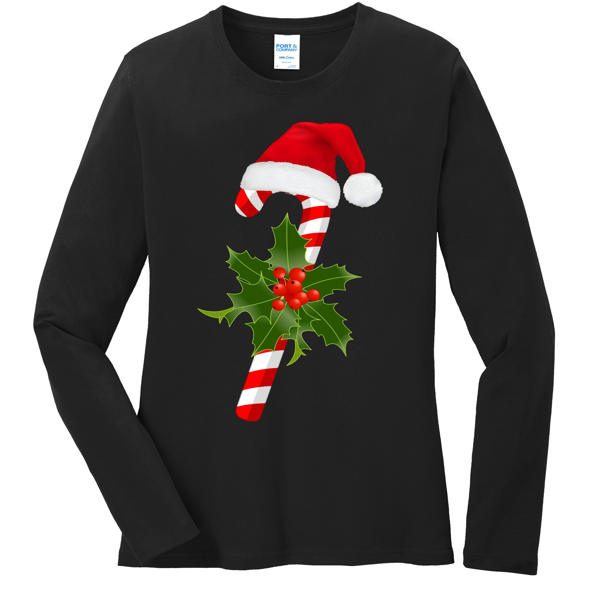 Christmas Jolly Candy Cane Ladies Long Sleeve Shirt