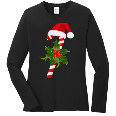 Christmas Jolly Candy Cane Ladies Long Sleeve Shirt