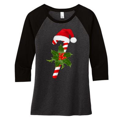 Christmas Jolly Candy Cane Women's Tri-Blend 3/4-Sleeve Raglan Shirt