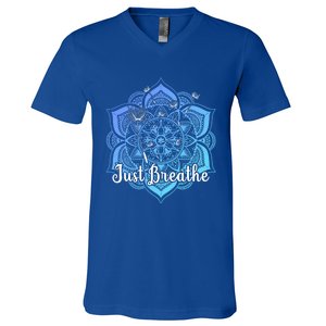 Cute Just Dandelion Tattoodesign Yoga Dala Breathe Vibes Gift V-Neck T-Shirt