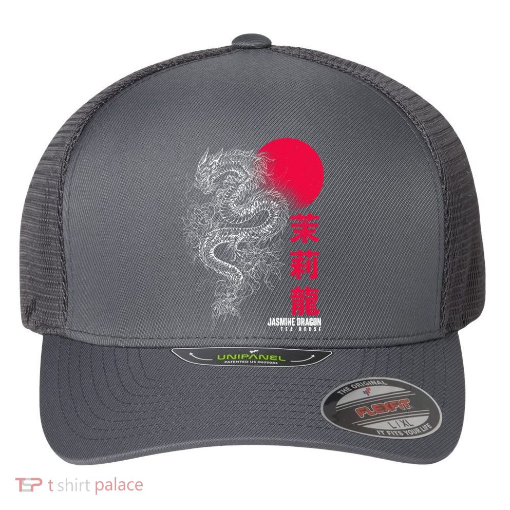 Cool Jasmine Dragon Tea House Flexfit Unipanel Trucker Cap