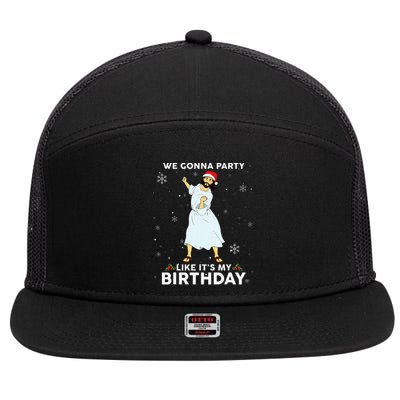 Christmas Jesus Dancing We Gonna Party Like ItS My Birthday 7 Panel Mesh Trucker Snapback Hat