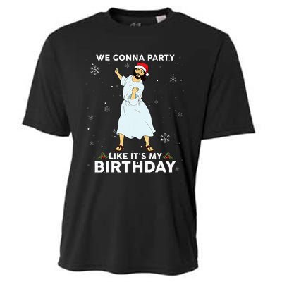 Christmas Jesus Dancing We Gonna Party Like ItS My Birthday Cooling Performance Crew T-Shirt