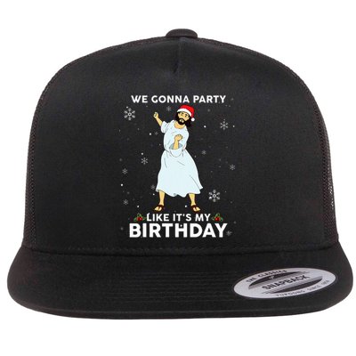 Christmas Jesus Dancing We Gonna Party Like ItS My Birthday Flat Bill Trucker Hat