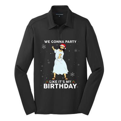 Christmas Jesus Dancing We Gonna Party Like ItS My Birthday Silk Touch Performance Long Sleeve Polo