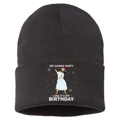 Christmas Jesus Dancing We Gonna Party Like ItS My Birthday Sustainable Knit Beanie