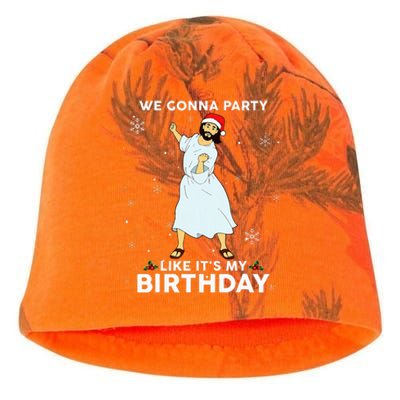 Christmas Jesus Dancing We Gonna Party Like ItS My Birthday Kati - Camo Knit Beanie