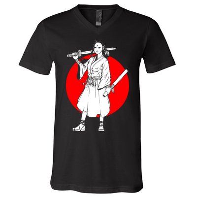 Cool Japanese Fighter And Japan V-Neck T-Shirt