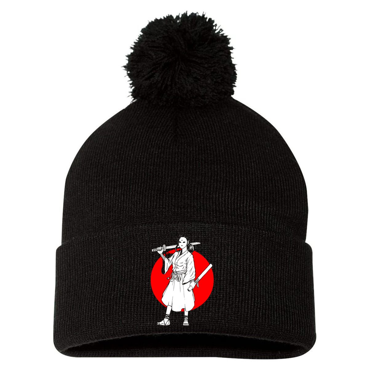 Cool Japanese Fighter And Japan Pom Pom 12in Knit Beanie