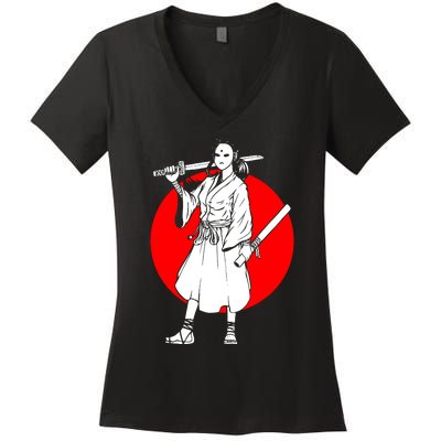 Cool Japanese Fighter And Japan Women's V-Neck T-Shirt