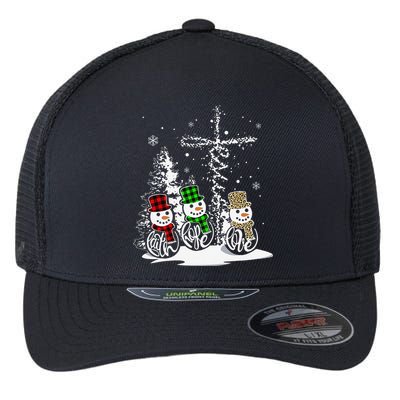Christmas Jesus Faith Hope Love Snowman Christian Xmas Funny Flexfit Unipanel Trucker Cap