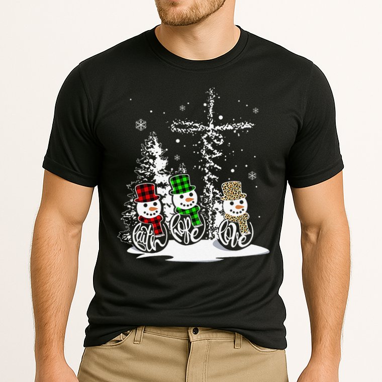 Christmas Jesus Faith Hope Love Snowman Christian Xmas Funny Cooling Performance Crew T-Shirt