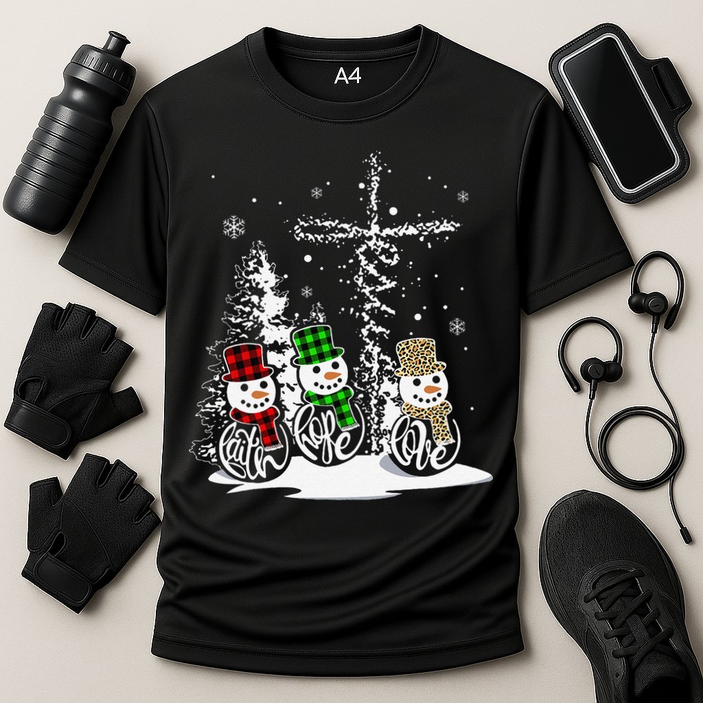Christmas Jesus Faith Hope Love Snowman Christian Xmas Funny Cooling Performance Crew T-Shirt