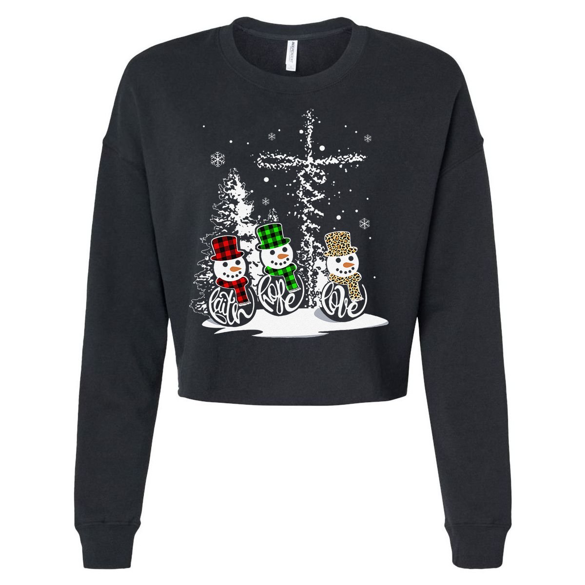 Christmas Jesus Faith Hope Love Snowman Christian Xmas Funny Cropped Pullover Crew