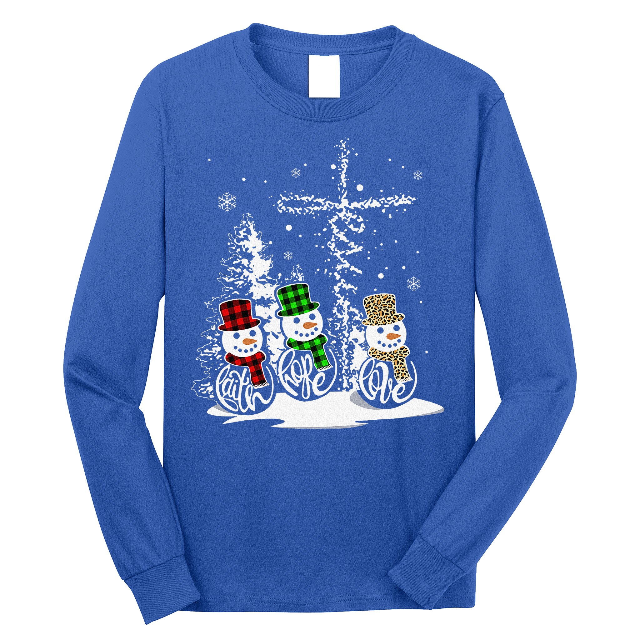 Christmas Jesus Faith Hope Love Snowman Christian Xmas Funny Long Sleeve Shirt
