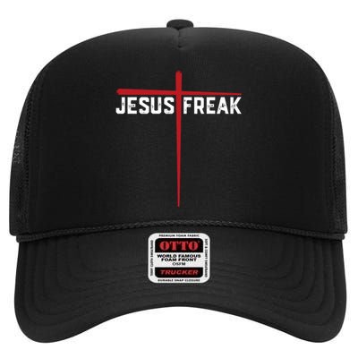 Christian Jesus Freak Red Cross High Crown Mesh Back Trucker Hat