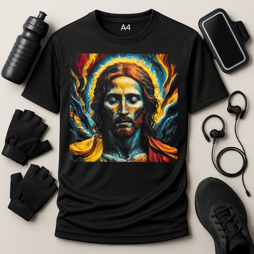 Christian Jesus Fire and Water Colorful Art  Cooling Performance Crew T-Shirt