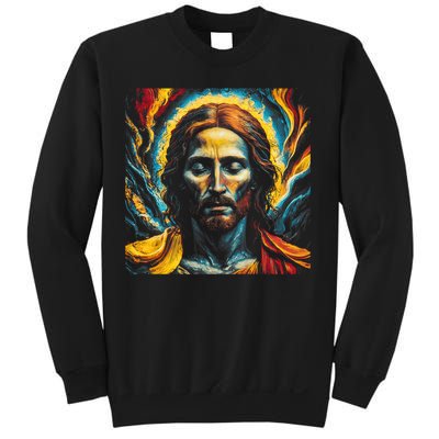 Christian Jesus Fire and Water Colorful Art  Sweatshirt