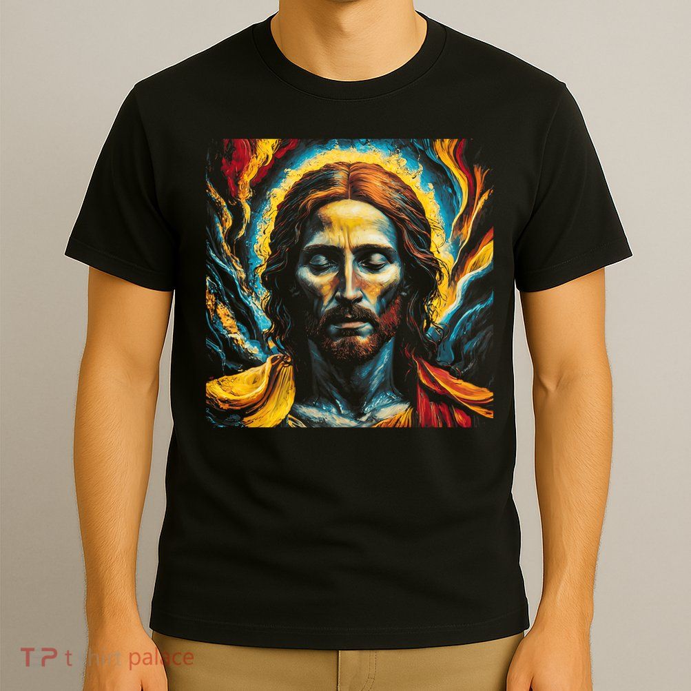 Christian Jesus Fire and Water Colorful Art  T-Shirt