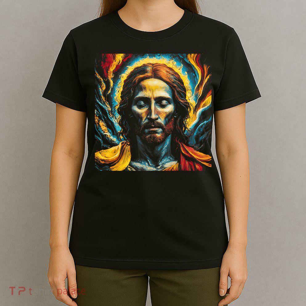 Christian Jesus Fire and Water Colorful Art  T-Shirt