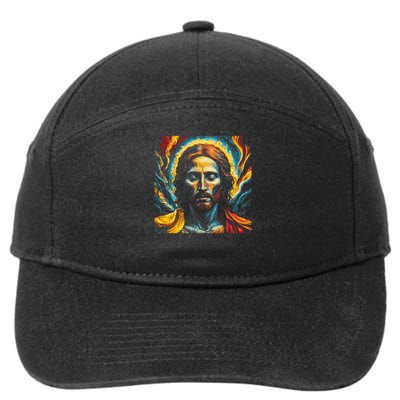 Christian Jesus Fire and Water Colorful Art  7-Panel Snapback Hat