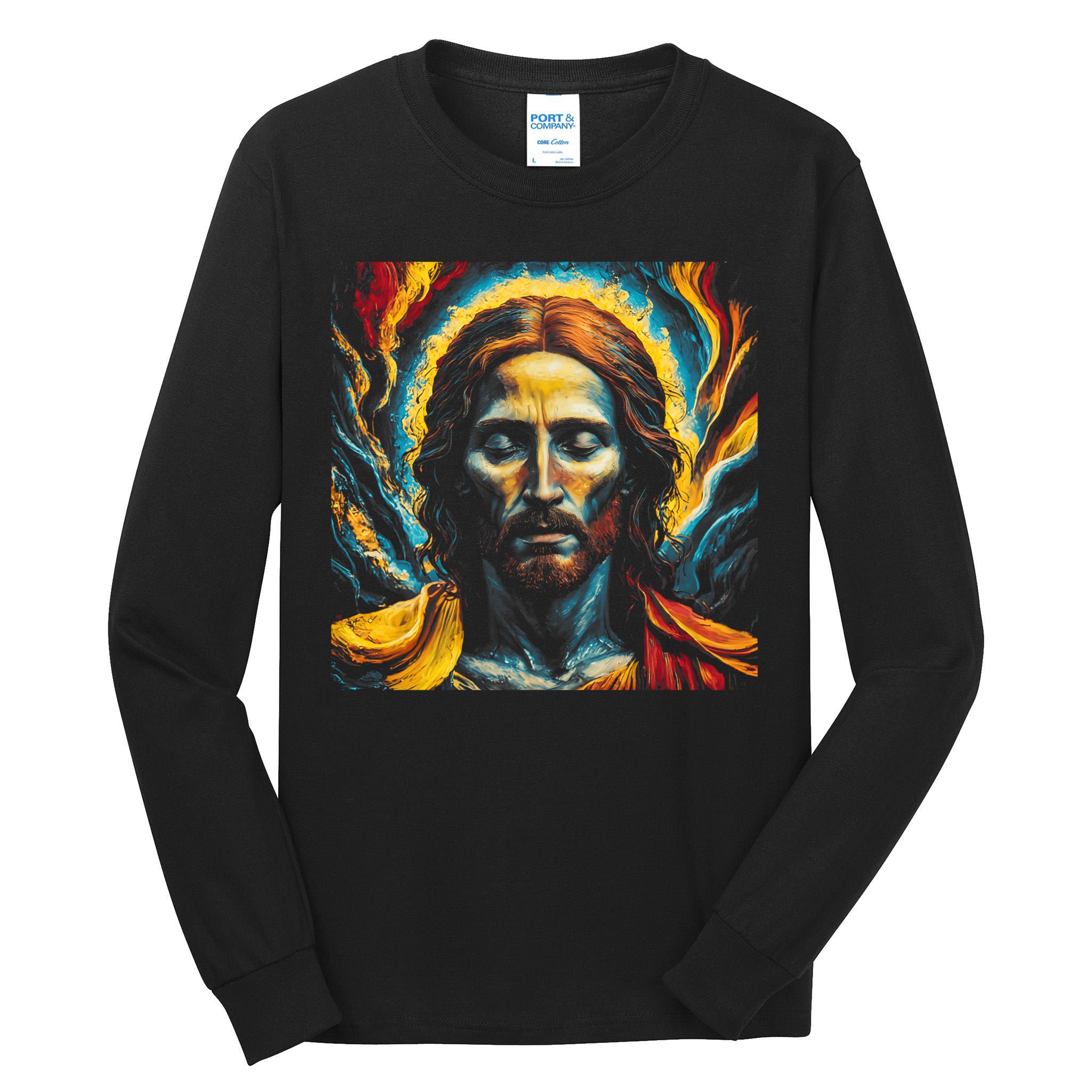 Christian Jesus Fire and Water Colorful Art  Tall Long Sleeve T-Shirt