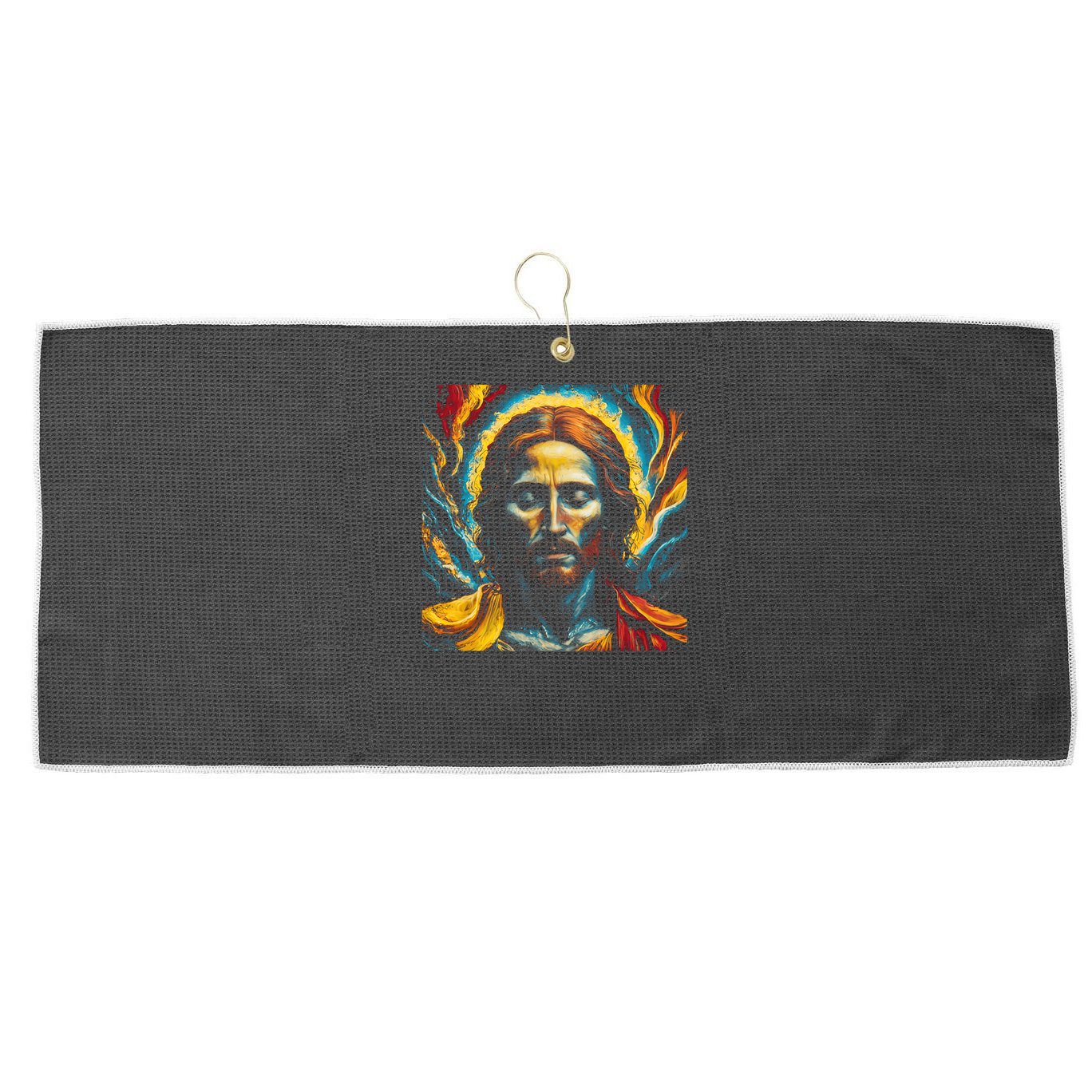 Christian Jesus Fire and Water Colorful Art  Large Microfiber Waffle Golf Towel