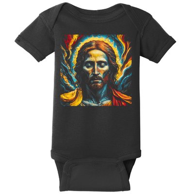 Christian Jesus Fire and Water Colorful Art  Baby Bodysuit