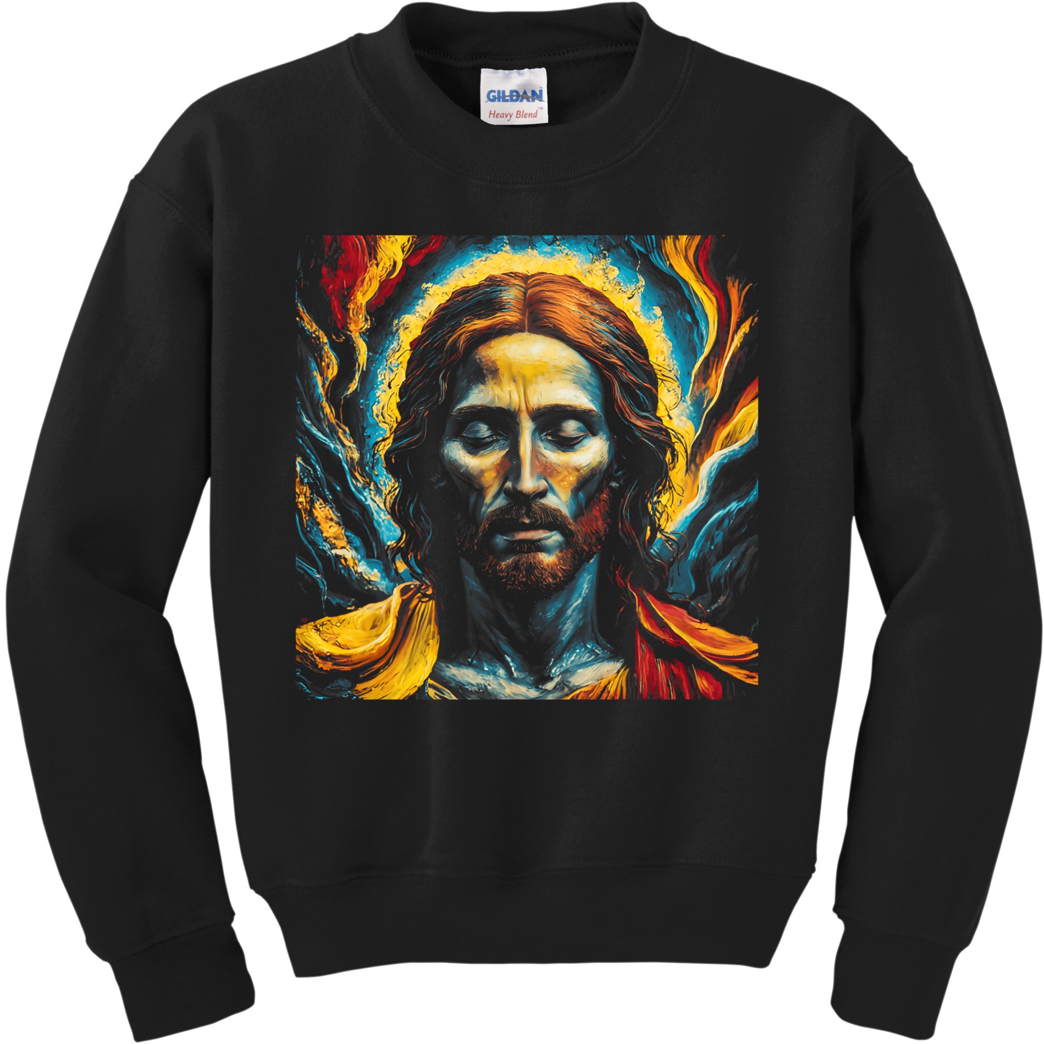 Christian Jesus Fire and Water Colorful Art  Kids Sweatshirt