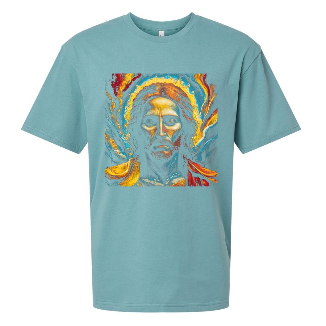 Christian Jesus Fire and Water Colorful Art  Sueded Cloud Jersey T-Shirt