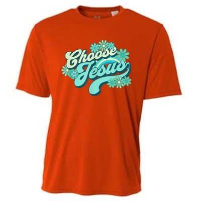 Choose Jesus Groovy Flowers Christian Retro Love Peace Cute Cooling Performance Crew T-Shirt