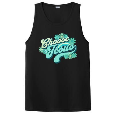 Choose Jesus Groovy Flowers Christian Retro Love Peace Cute PosiCharge Competitor Tank