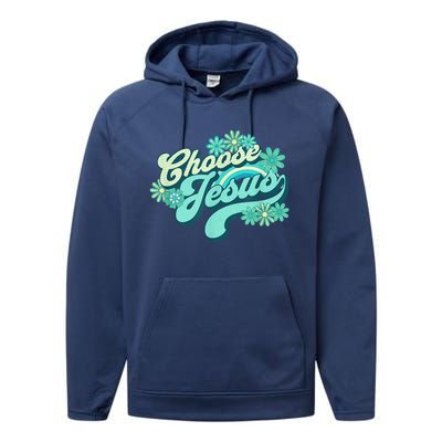 Choose Jesus Groovy Flowers Christian Retro Love Peace Cute Performance Fleece Hoodie