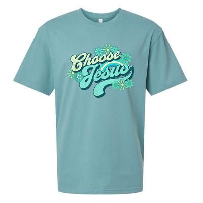 Choose Jesus Groovy Flowers Christian Retro Love Peace Cute Sueded Cloud Jersey T-Shirt