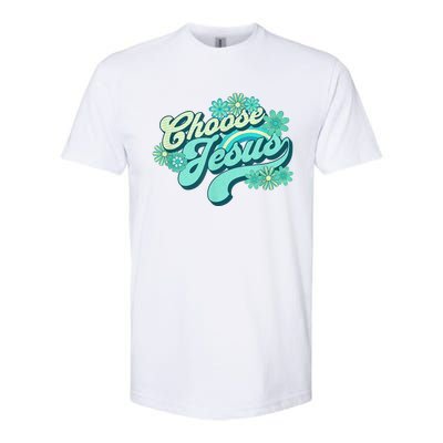 Choose Jesus Groovy Flowers Christian Retro Love Peace Cute Softstyle® CVC T-Shirt