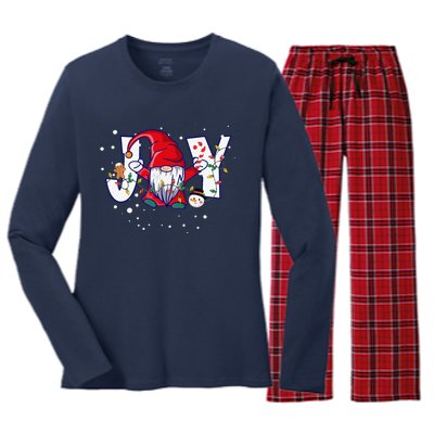 Christmas Joy Gnome Christmas Women's Long Sleeve Flannel Pajama Set 