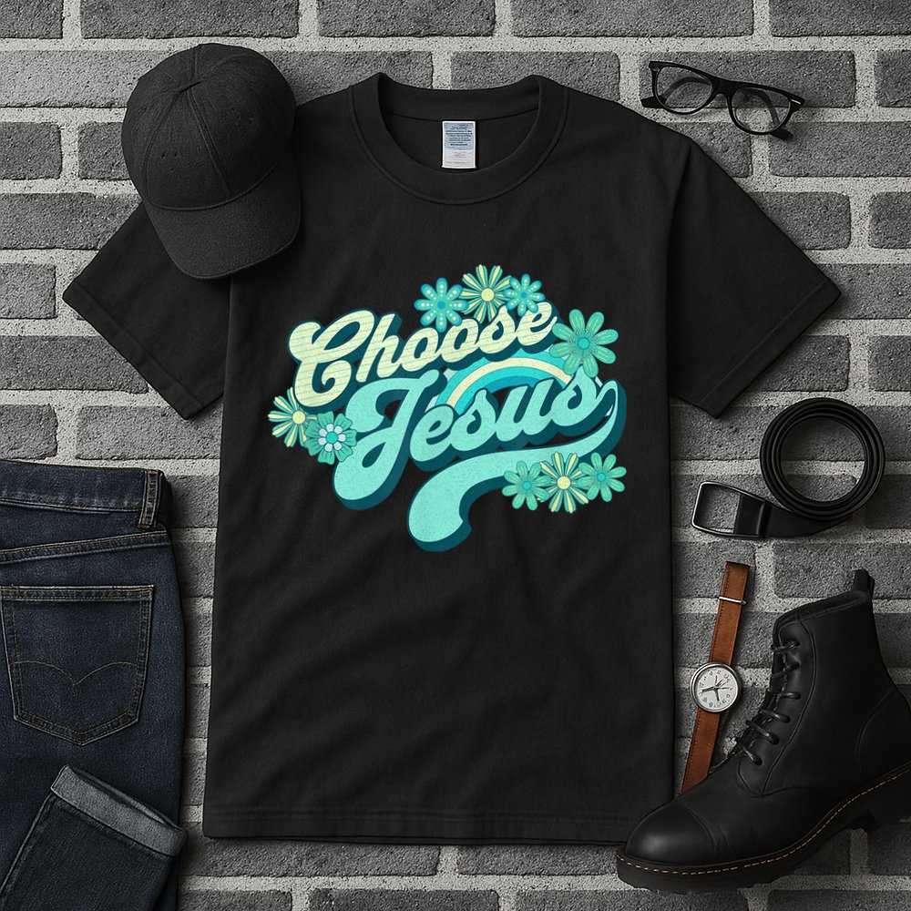 Choose Jesus Groovy Flowers Christian Retro Love Peace Cute Tall T-Shirt