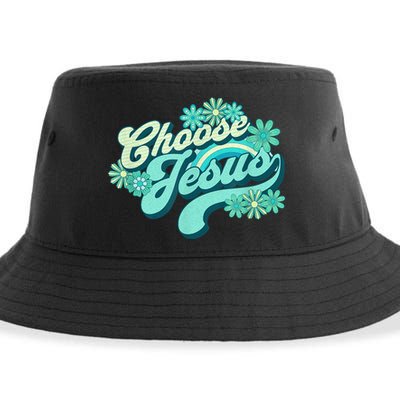 Choose Jesus Groovy Flowers Christian Retro Love Peace Cute Sustainable Bucket Hat