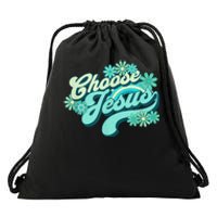 Choose Jesus Groovy Flowers Christian Retro Love Peace Cute Drawstring Bag