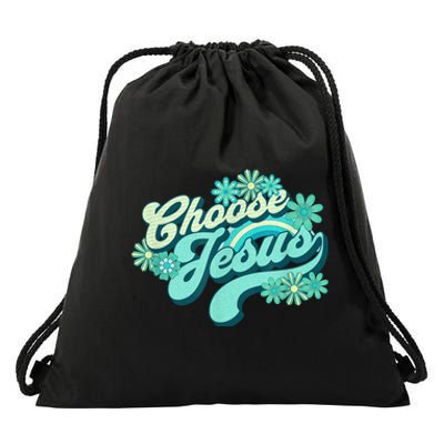 Choose Jesus Groovy Flowers Christian Retro Love Peace Cute Drawstring Bag