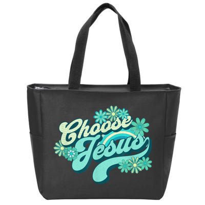 Choose Jesus Groovy Flowers Christian Retro Love Peace Cute Zip Tote Bag